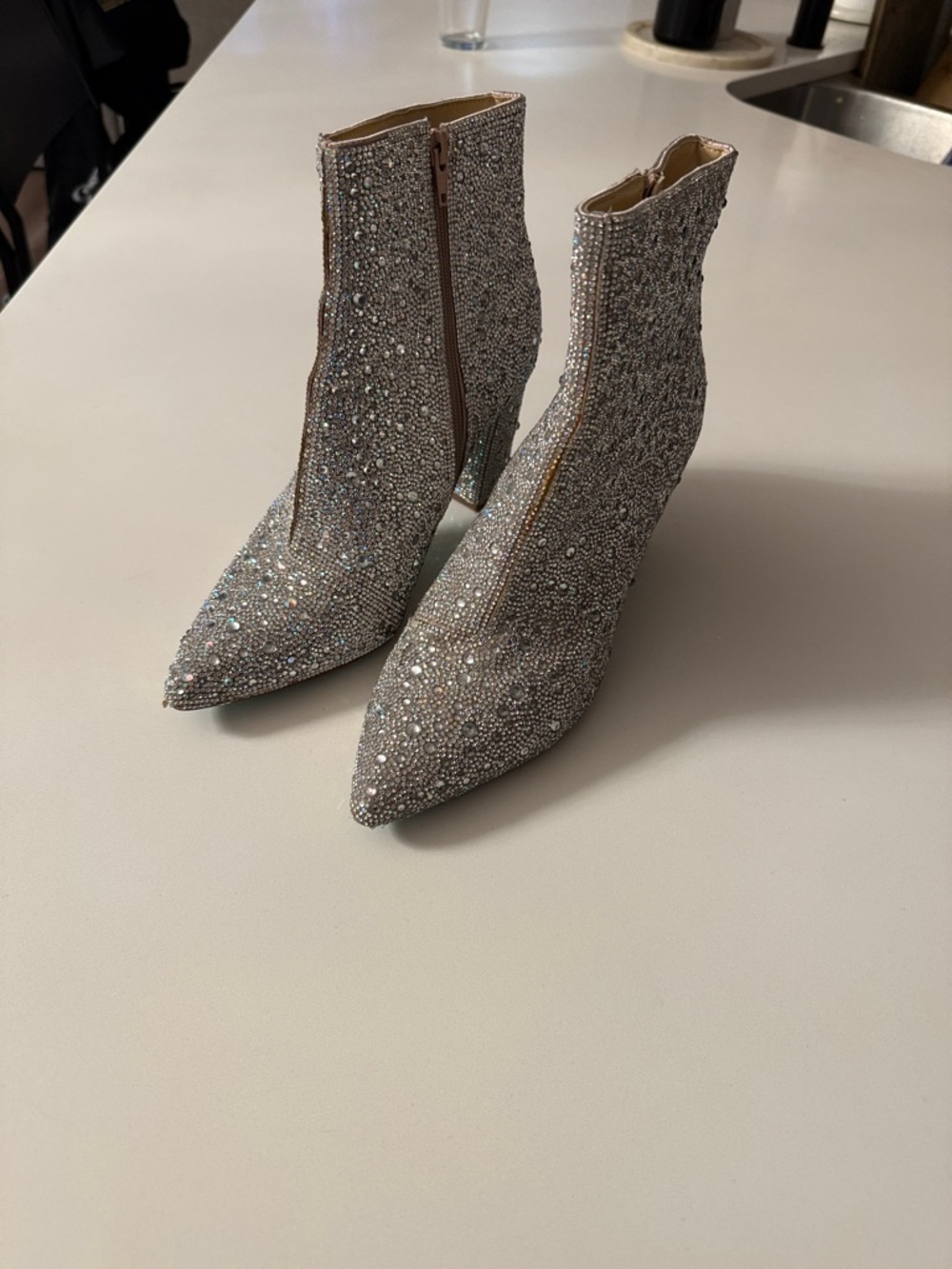 Betsey Johnson Silver Rhinestone Embellished Ankle Boots - Picture 6 of 6
